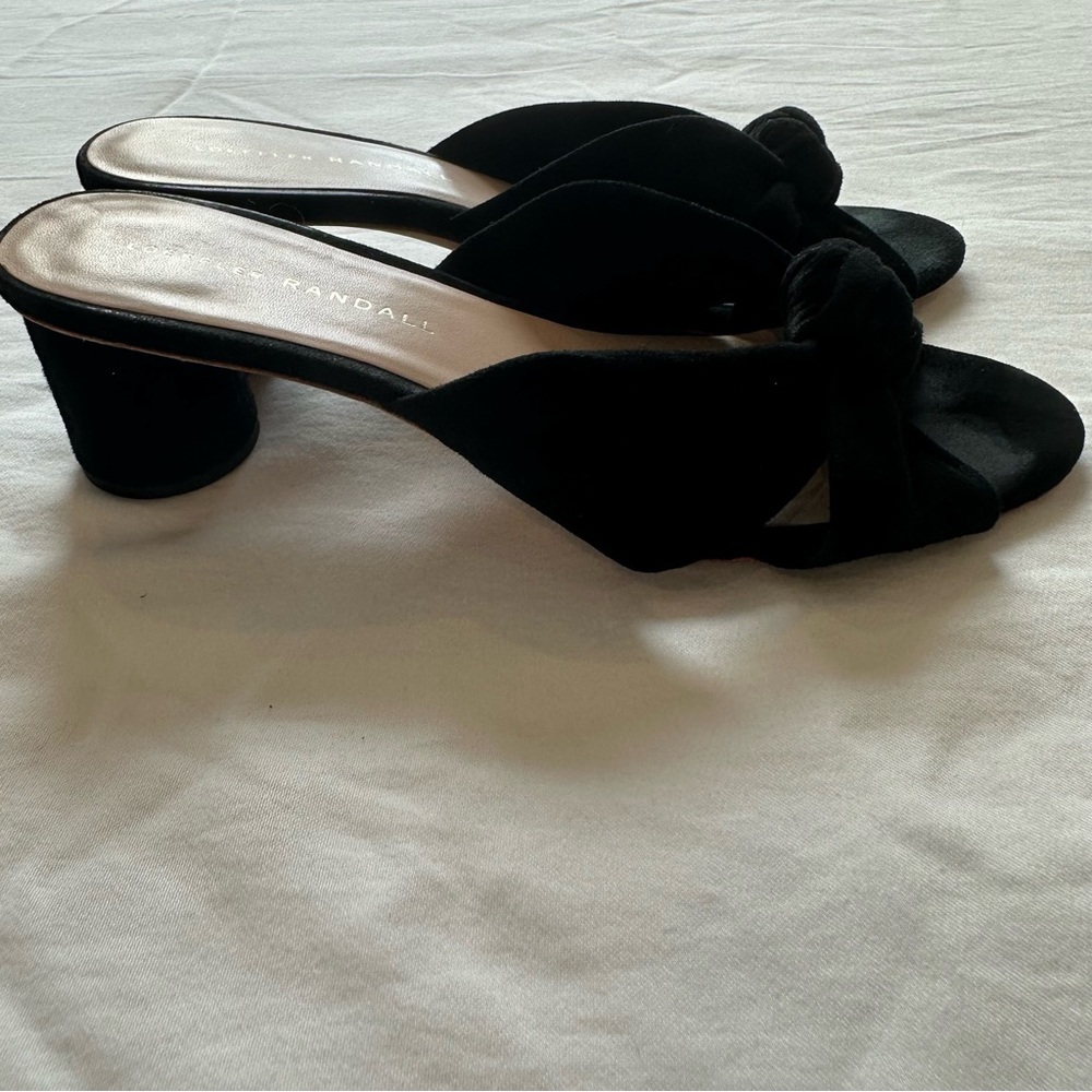 Loeffler Randall Celeste Mid-Heel Knot Slide Black Suede Sz 6.5 - Picture 6 of 9